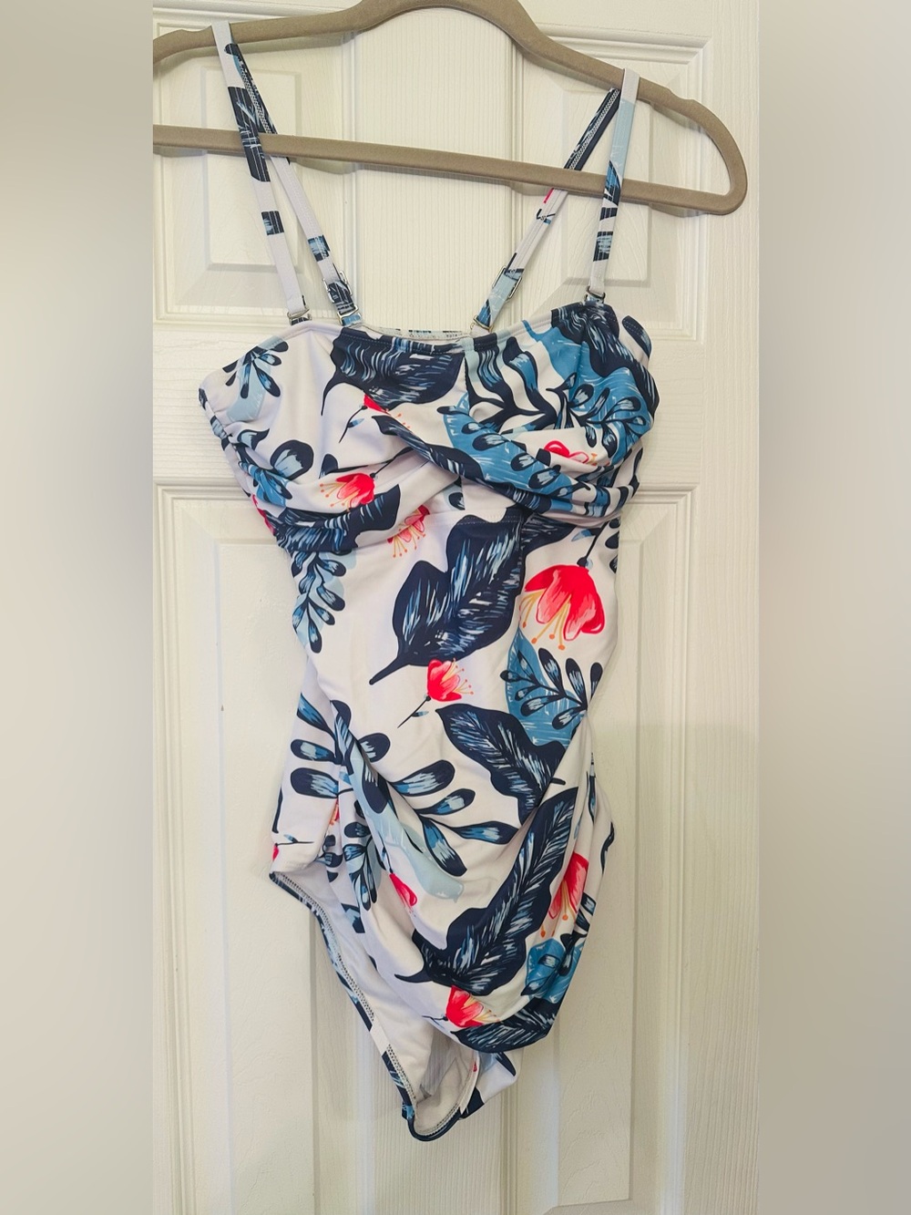 Women’s Floral One-Piece Swimsuit - White with Navy & Coral